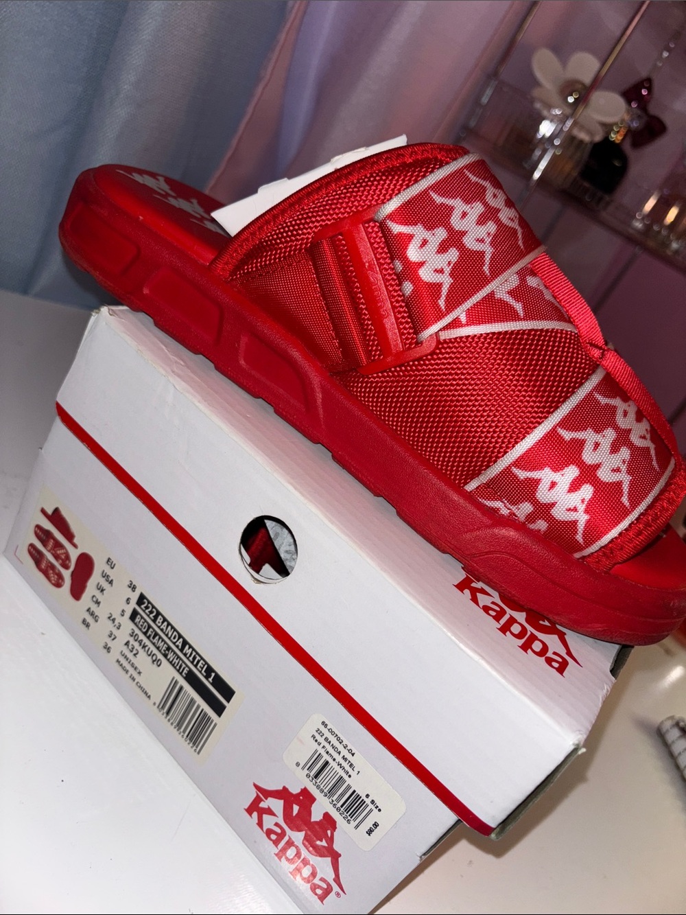 Kappa Kids Red Slide Sandals with White Logo Pattern
